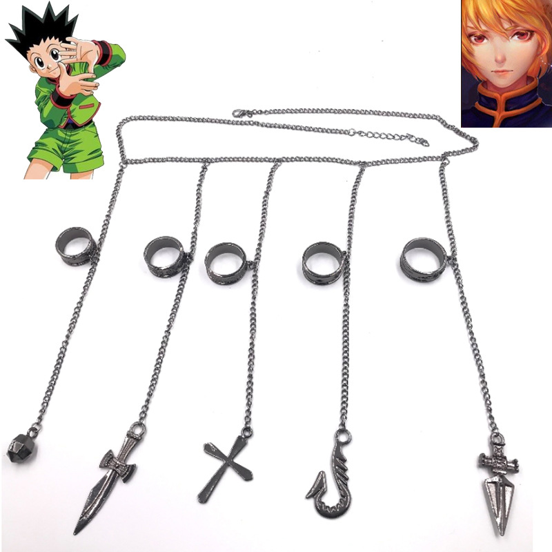 跨境爆品全职猎人手链小杰酷拉皮卡五指链动漫戒指周边指环合金