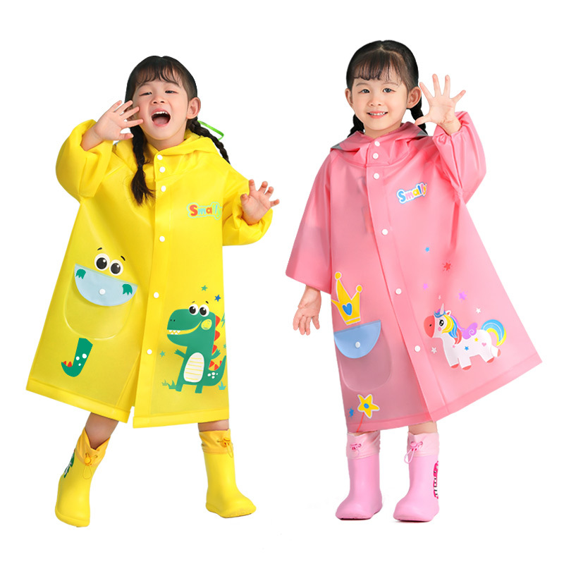 Smally Children's Raincoat Boys and Girls Primary School Students Kid Baby Poncho Kindergarten Dinosaur Set Reflective Rain Gear