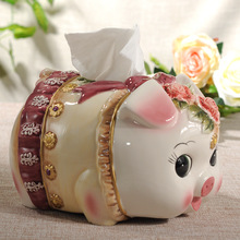 陶瓷紙巾盒餐巾盒田园抽紙盒创意中式客厅茶几家居装饰品摆件小猪