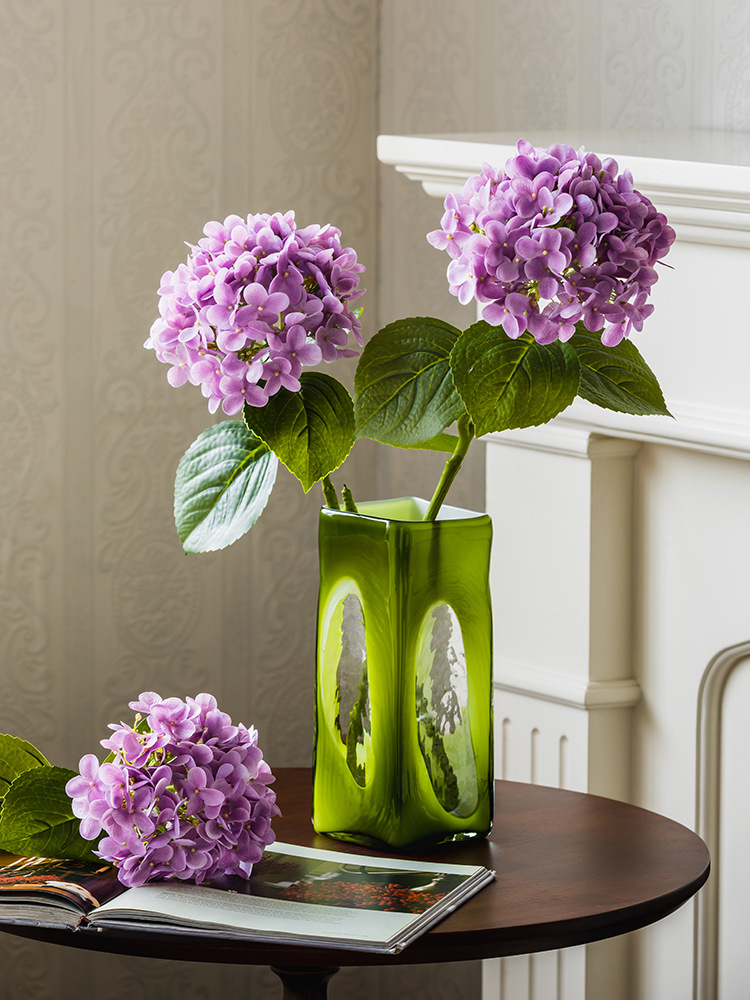 欣可家居中古风橄榄绿色玻璃花瓶民宿复古客厅桌面鲜花插花装饰品