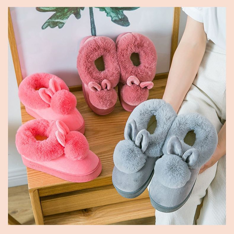 Cross-Border Women's Bag and Couple Mute Home Slippers Autumn and Winter Plush Indoor Non-Slip Thick Bottom and Warm Keeping Fur Cotton Slippers