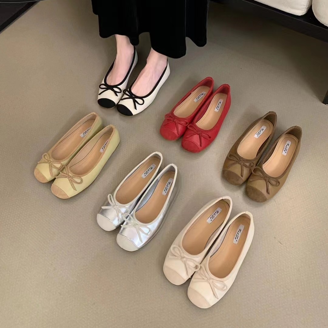 温柔芭蕾瓢鞋平底鞋法式复古软底银色新中式红色单鞋春小香风女鞋
