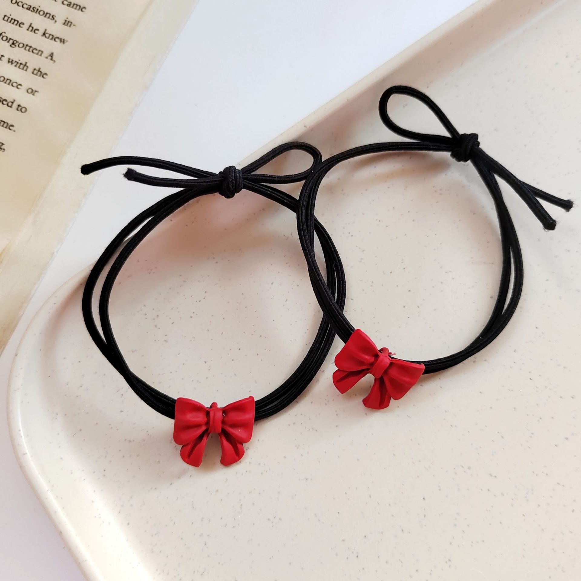 简约红色蝴蝶结小皮筋情侣发绳发夹女学生韩版送男友闺蜜手绳森系