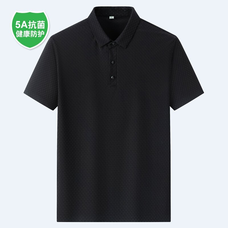 Seamless Men T-shirt Ice Silk High Elastic Polo Shirt Short Sleeve Adhesive Non-Ironing High-Grade Jacquard Summer New T-shirt