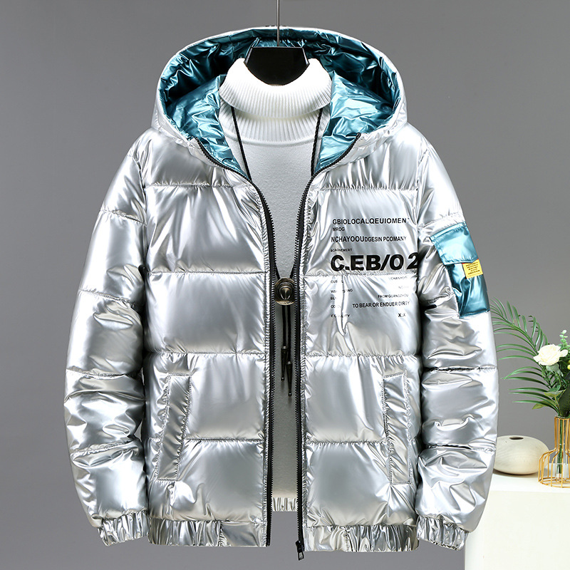 Cotton-Padded Coat Men's Coat Winter New Padded Coat Bright Surface Disposable Hooded Cotton-Padded Coat Couple Wear Fashion Brand Thickened Padded Jacket