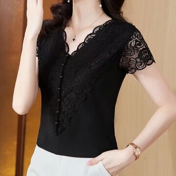 夏季新款蕾丝恤气质显瘦遮肉短袖打底衫女-阿里巴巴