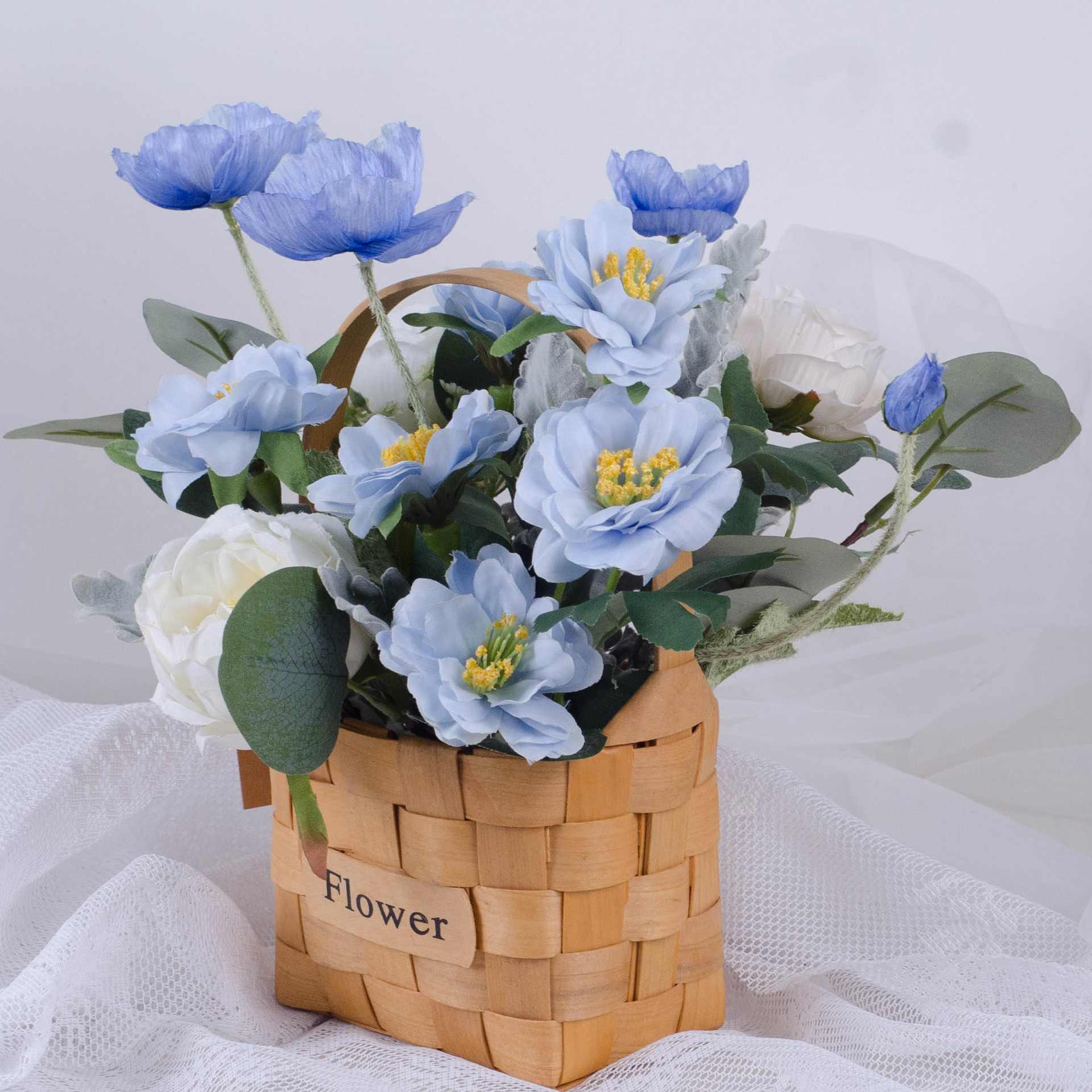 春天唯美小清新款手提花篮春色牡丹玫瑰 家居客厅后花园门前装饰