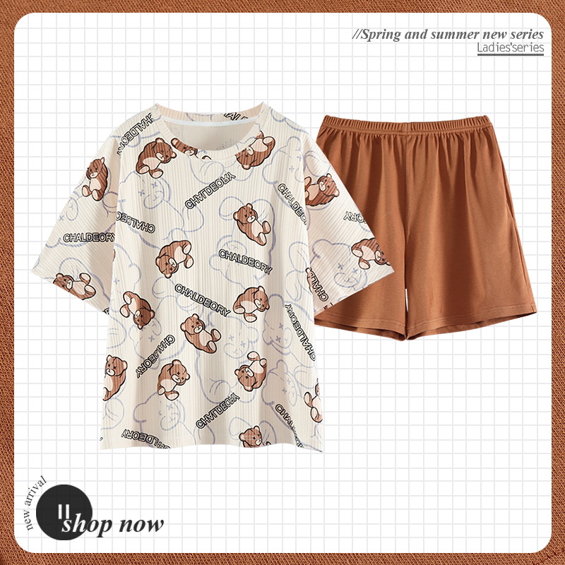 Women's Pajamas Summer Short Sleeve Shorts Suit Korean Cartoon Ins Style Thin Sweet Ladies' Homewear Wholesale