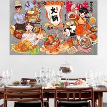 30130火锅壁画国潮烧烤店壁画小龙虾火锅壁纸串串香墙纸熟食卤菜