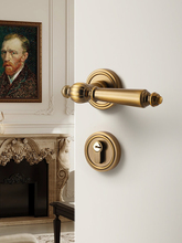 9JQS法式卧室门锁室内房间木门锁黄古铜复古门把手磁吸静音欧式房