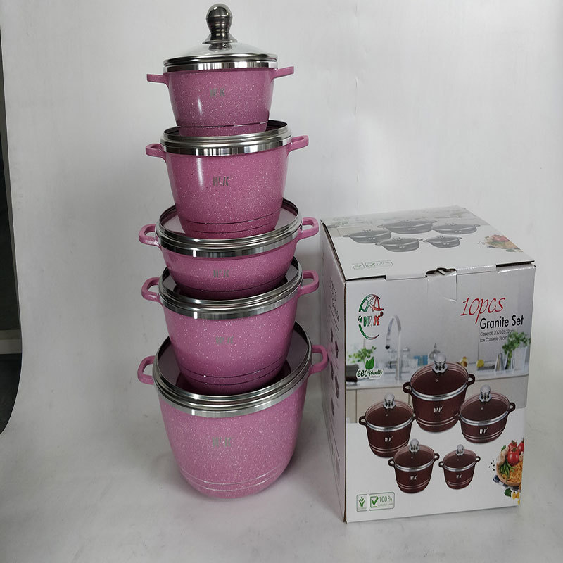 Non-Stick Cookware 10 PCs Set Household Aluminium Wok Soup Pot Kitchenware Combination Gas Stove Suitable for Pot Set