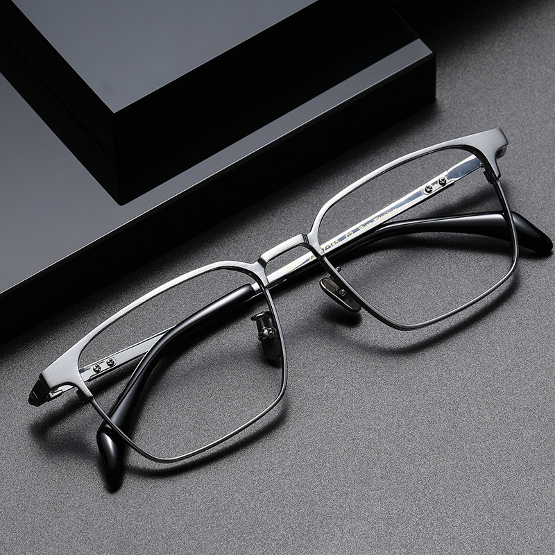 可配防蓝光平光眼镜框女保罗乔治方形时尚商务纯钛大框眼镜架男款