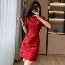 连衣裙夏季小个子2024年新款女装时尚红色新中式别致裙子ing