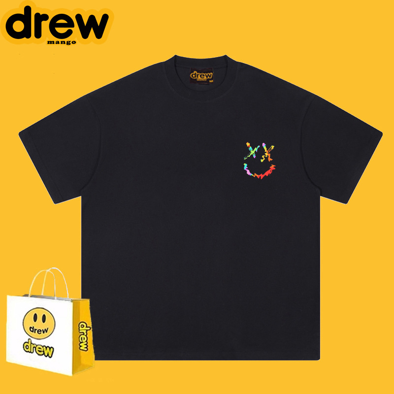 drew mango联名短袖纯棉drew笑脸潮牌印花重磅t恤高街宽松男短袖