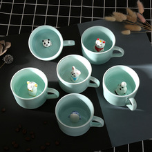 卡通立体萌物动物咖啡杯创意带盖陶瓷马克杯可爱水杯批发