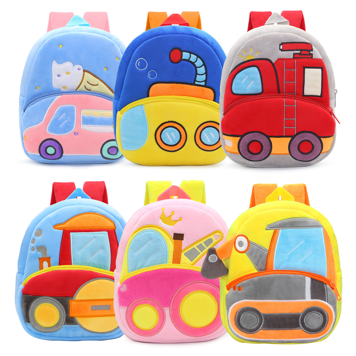 Cute Engineering Vehicle Excavator Dumptruck Cartoon Plush Backpack Boys and Girls Bag Backpack Manufacturer