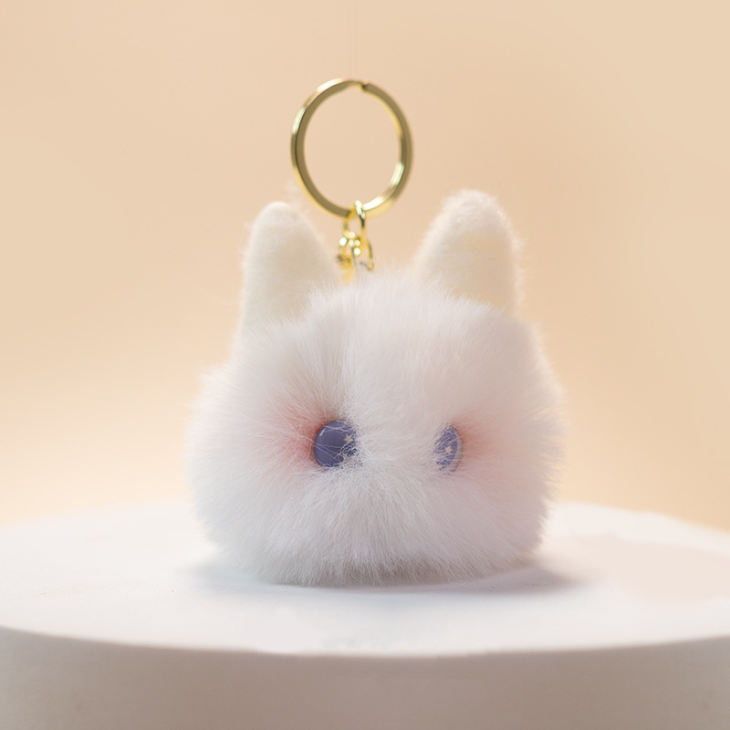 可爱毛绒小猫头创意卡通钥匙扣毛球书包小公仔挂件汽车钥匙链挂饰