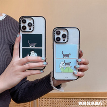 插画猫咪男孩女孩适用iphone15Pro苹果14Pro max手机壳12防摔13硬