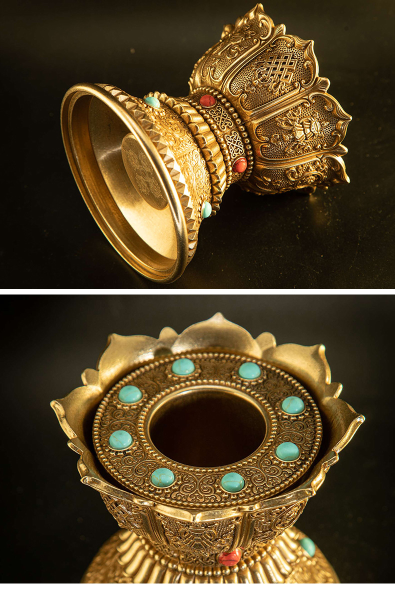 手摇转经轮底座莲花座佛像莲台/黄铜转经筒底托座子