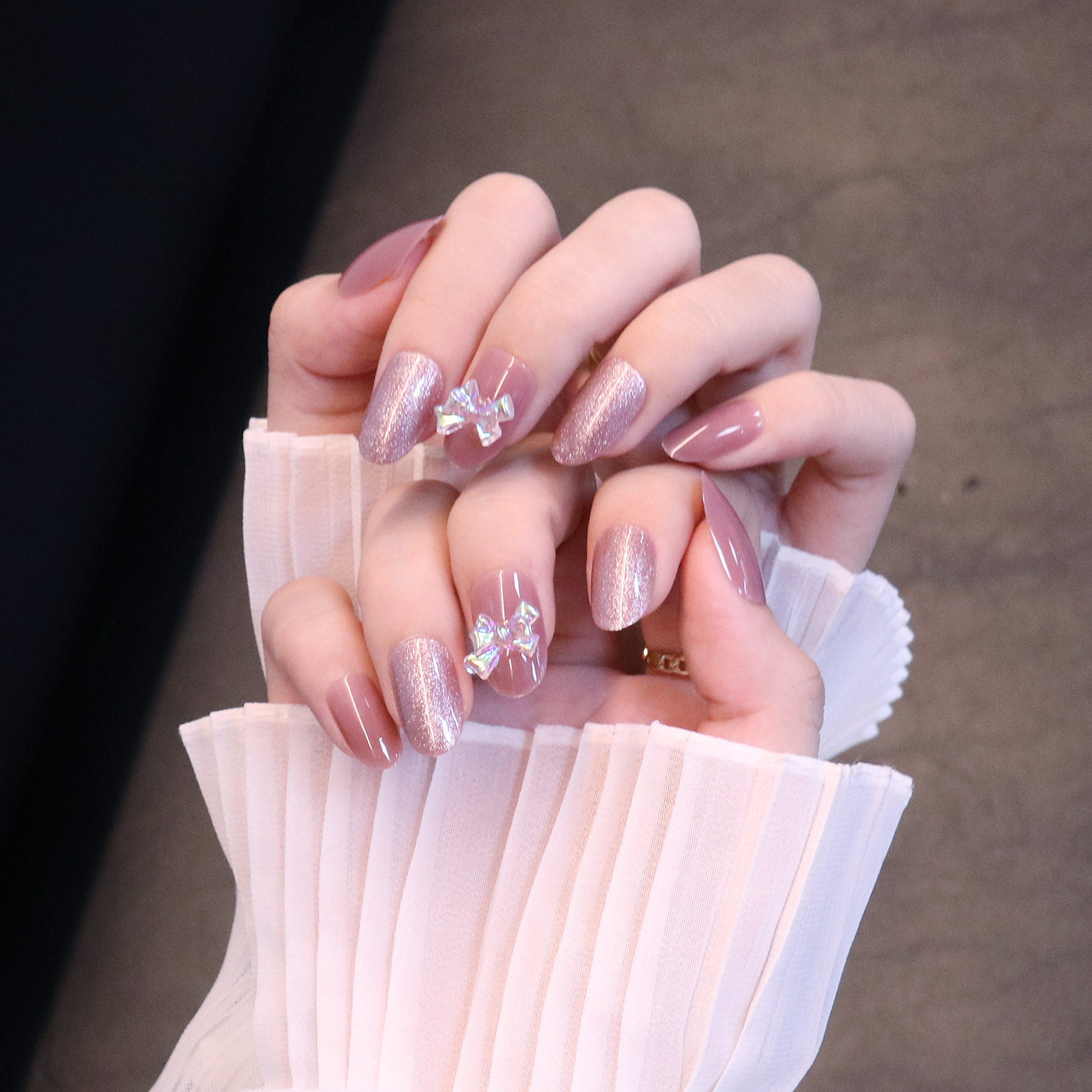 美甲贴片穿戴甲美甲片成品指甲贴片晶石猫眼蝶结假指甲网红指甲片