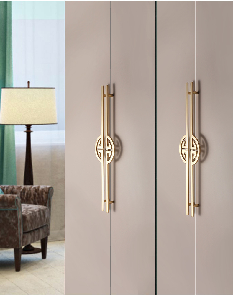 新中式衣柜门拉手金色橱柜门把手抽屉鞋柜手柄长拉手对装家具五金