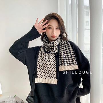 秋冬新款韩版千鸟格字母百搭格子女针织毛线保暖学生情侣围巾围脖