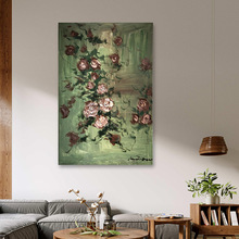 艺术家复古玄关装饰画现代简约肌理感花卉绿色高级客厅沙发壁挂画