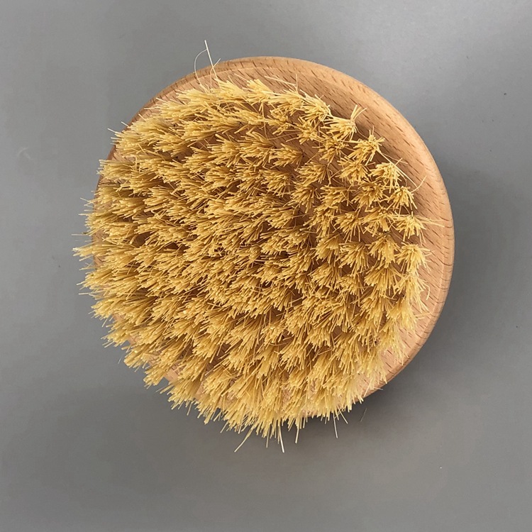 工厂供应新款圆形小巧洗澡刷剑麻毛刷榉木手柄仙人掌毛搓澡刷现货