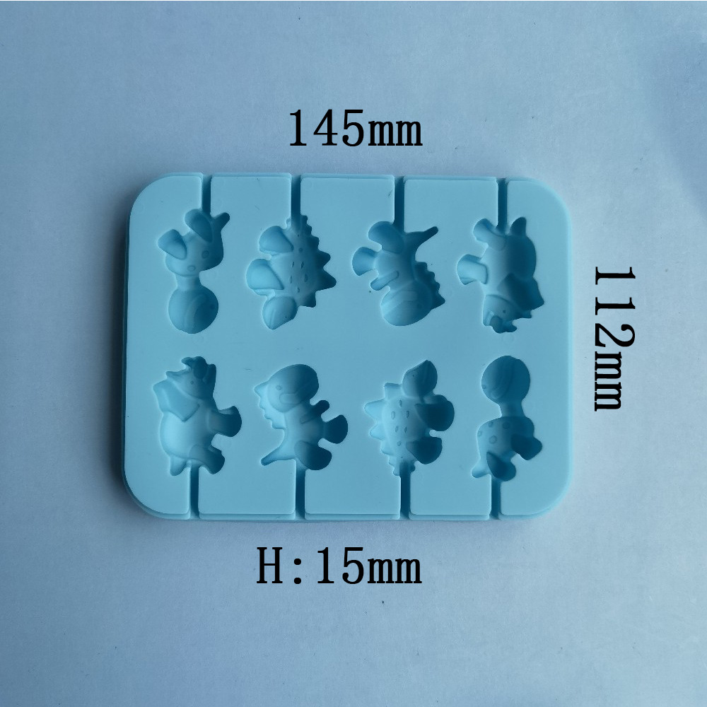 8-Piece Dinosaur Lollipop 238 Silicone Mold Insert Candle Fondant Biscuit Mold Jelly/Pudding Mold