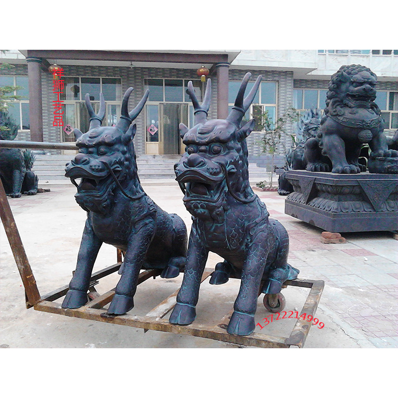 铜麒麟摆件一对纯铜办公室客厅家居饰品装饰火麒麟摆件现货祥狮