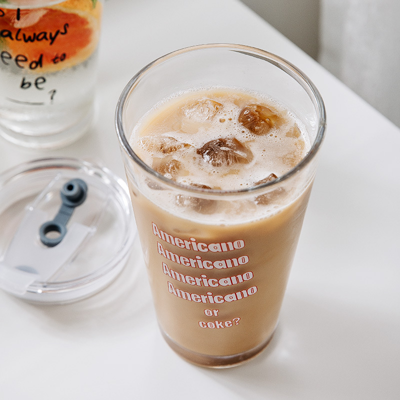 Korean Ins Style Glass Straw Cup Letters Milky Tea Cup Coffee Cup Girly Heart Water Cup Student Cup during School Season