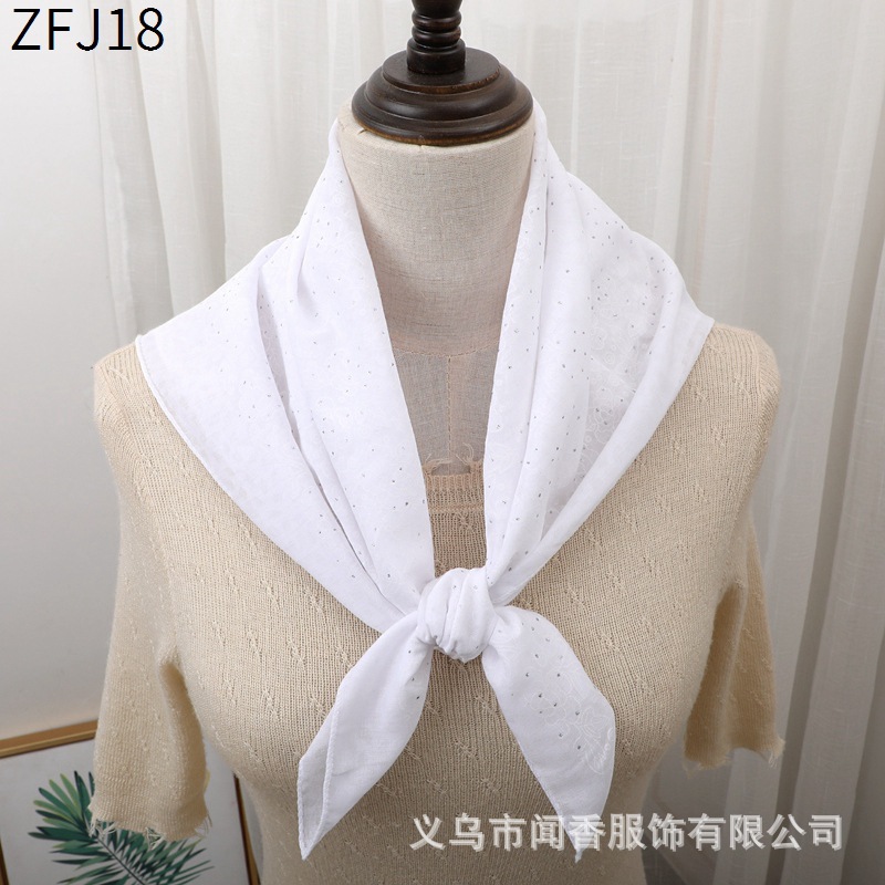 2023 New Square Scarf 70cm Hot Drilling Camellia Cotton Scarf Sun Block and Dustproof Closed Head Scarf Ethnic Style Scarf