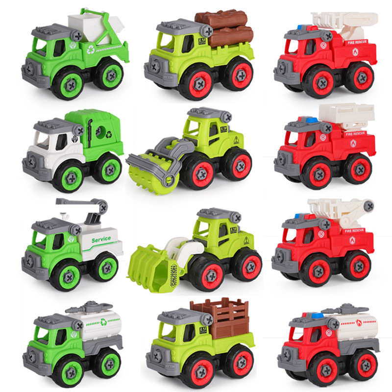 Children's DIY Detachable Assembled Engineering Vehicle Sanitation Truck Boy Fire Truck Excavator Screwdriver Disassembly Toy