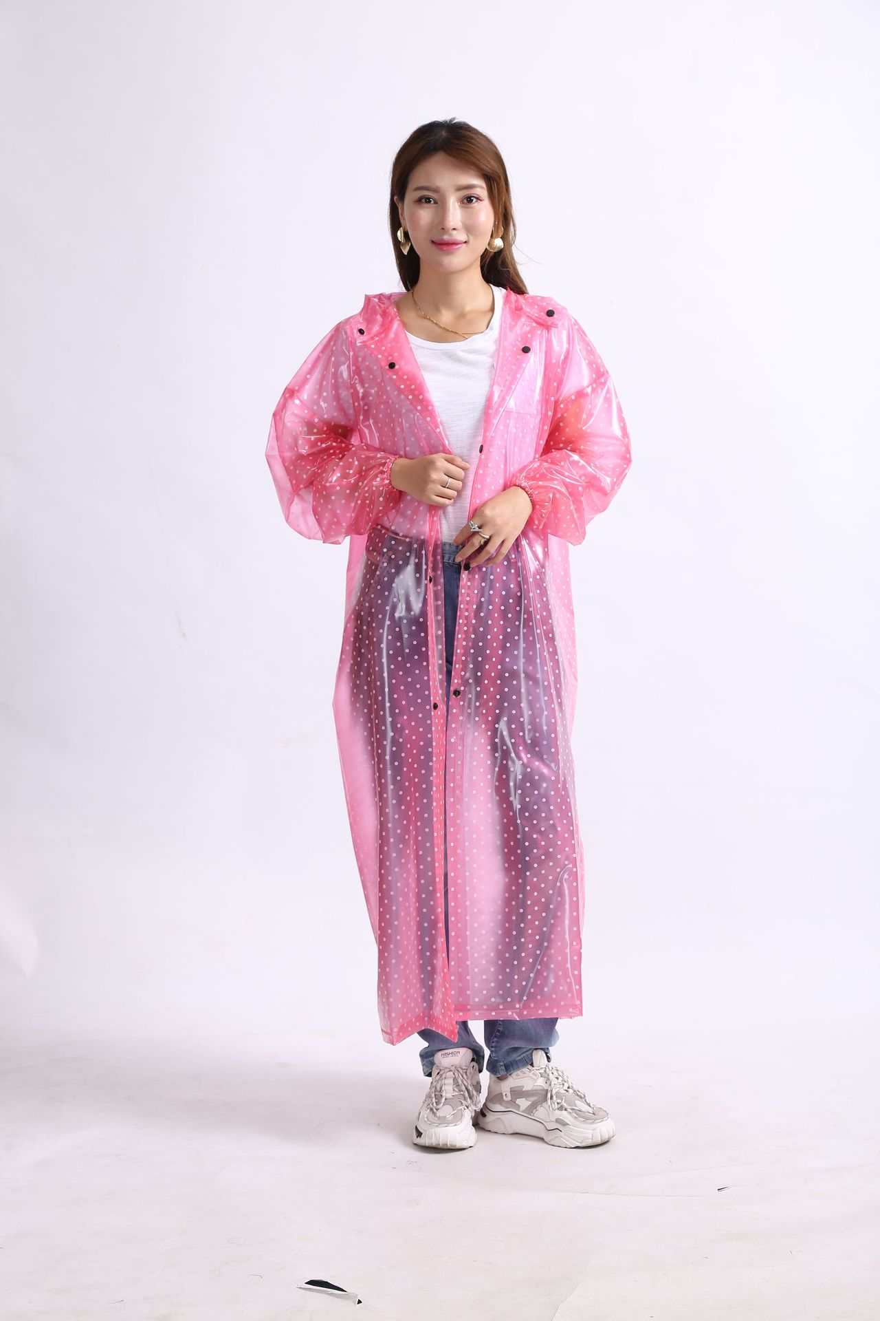 全新料水晶长装雨衣成人风衣防雨工地采茶连体透明大褂雨衣徒步户