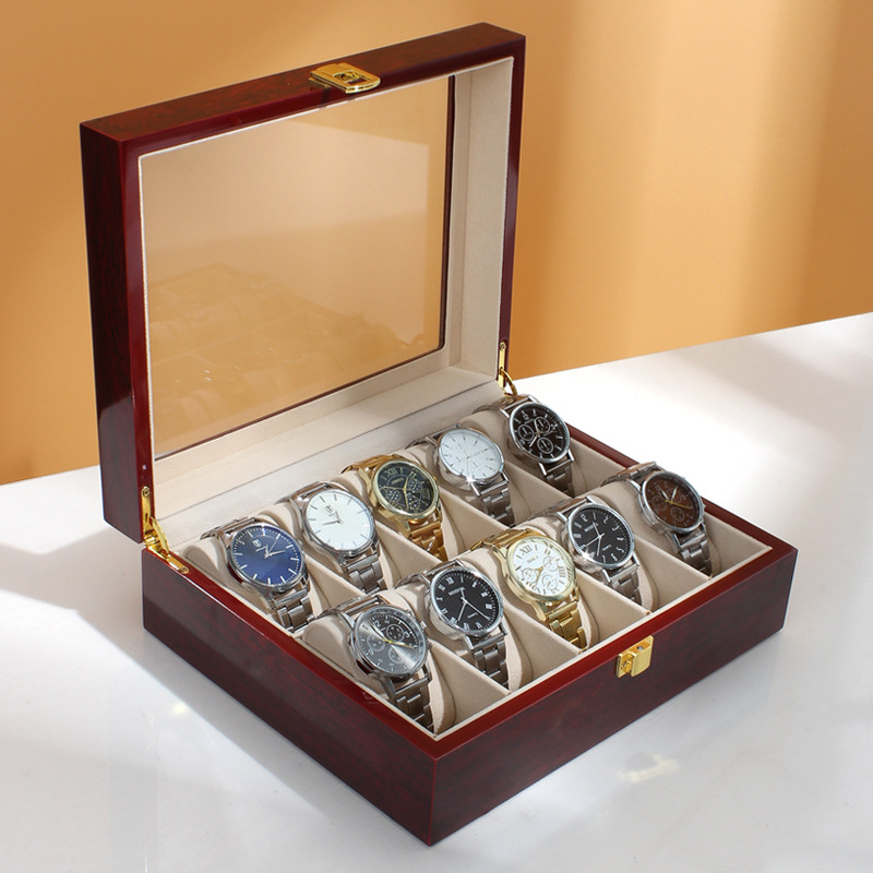 Multi-Position 10-Bit Solid Wood Storage Box Men's Watch Packing Boxes Mechanical Watch Jewelry Box Watch Box Finishing Box