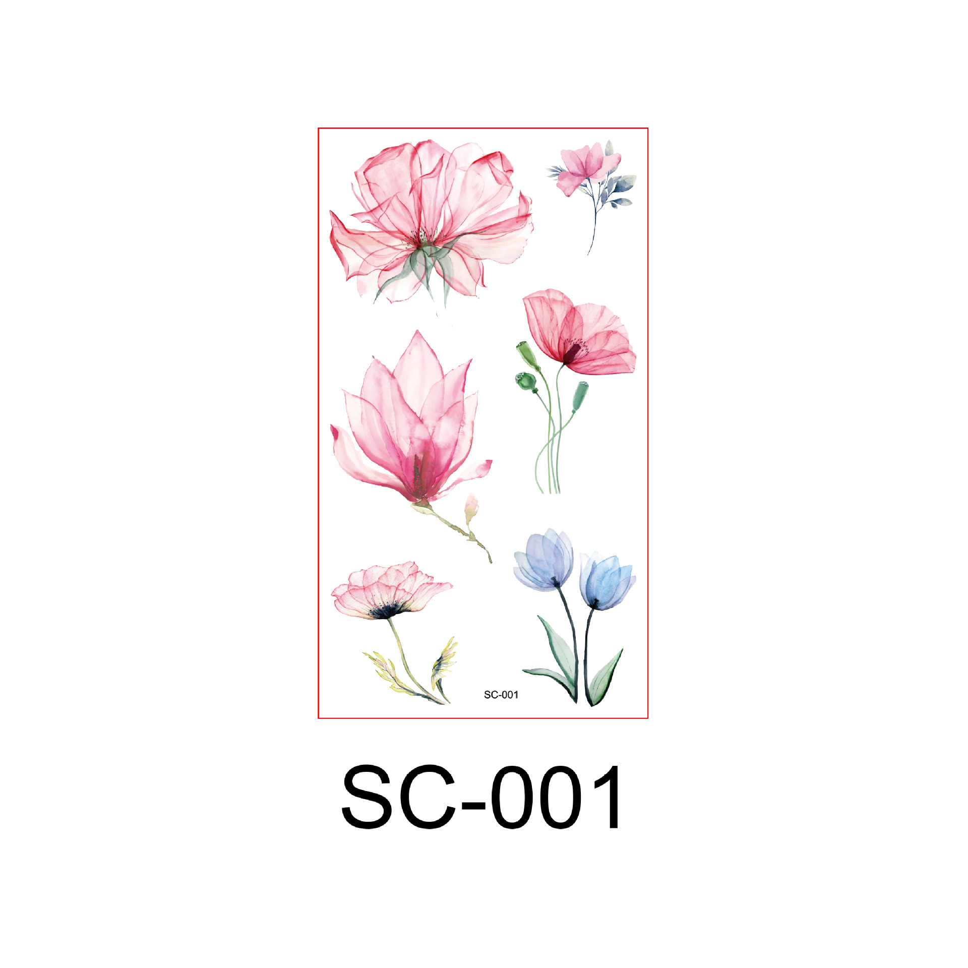 Watercolor Fresh Flowers Antique Style Tattoo Sticker Paper Hand Back Clavicle Chest European and American Scar Covering Flower Arm Tattoo Sticker