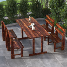 Y3L碳化木桌椅户外庭院餐桌椅茶桌实木咖啡桌酒吧桌快餐桌饭店桌