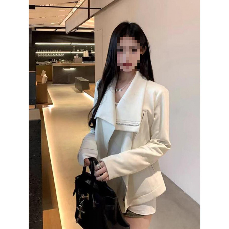 韩版高级气质翻领夹克外套女2025春季新款设计感修身显瘦短款上衣