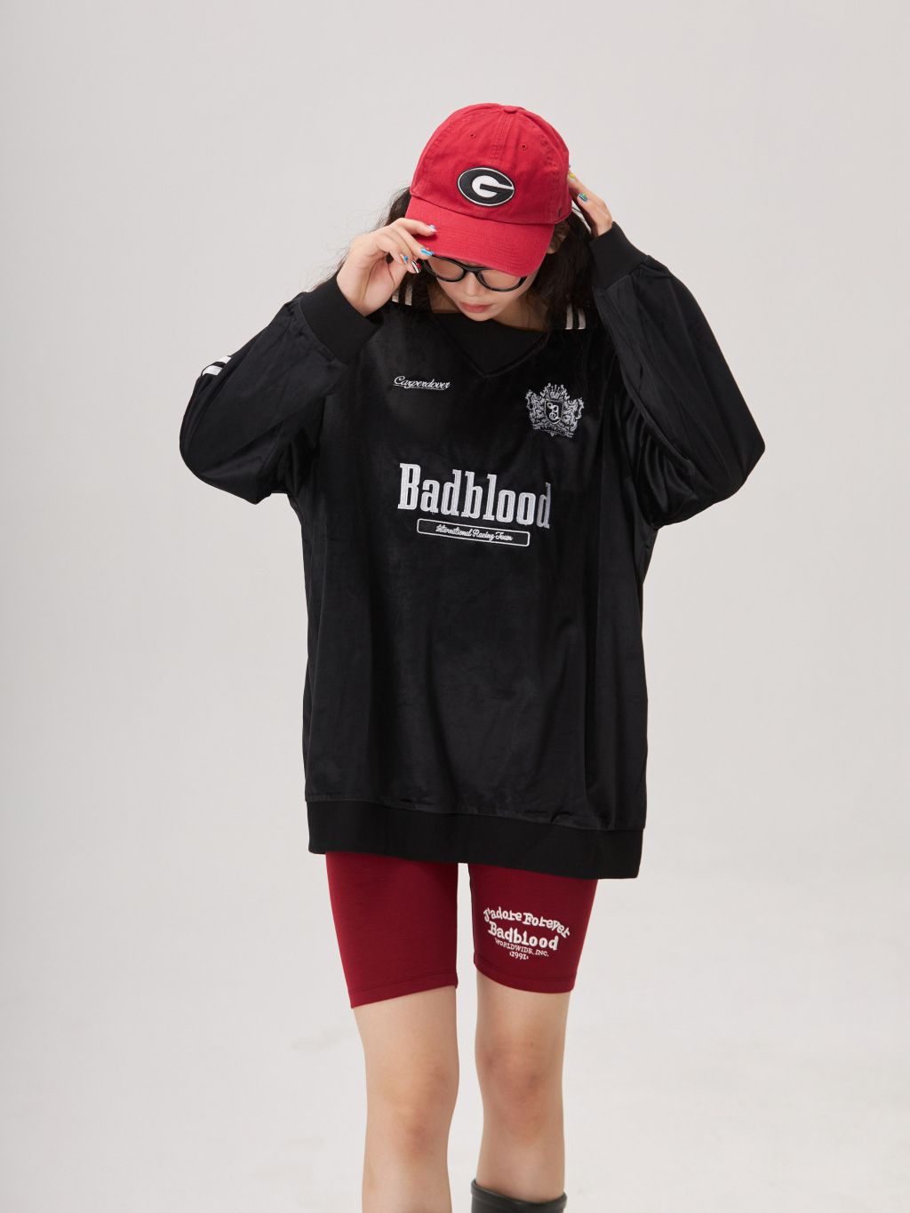 bad blood韩国dancer辣妹宽松翻领灯芯绒卫衣女球衣长袖运动衣服