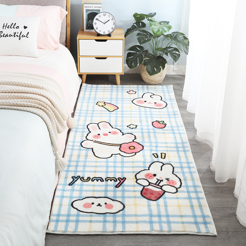 Girl Cartoon Cute Cashmere-like Carpet Bedroom Living Room Children‘s Room Home Bedside Crawling Thickened Washing Floor Mat