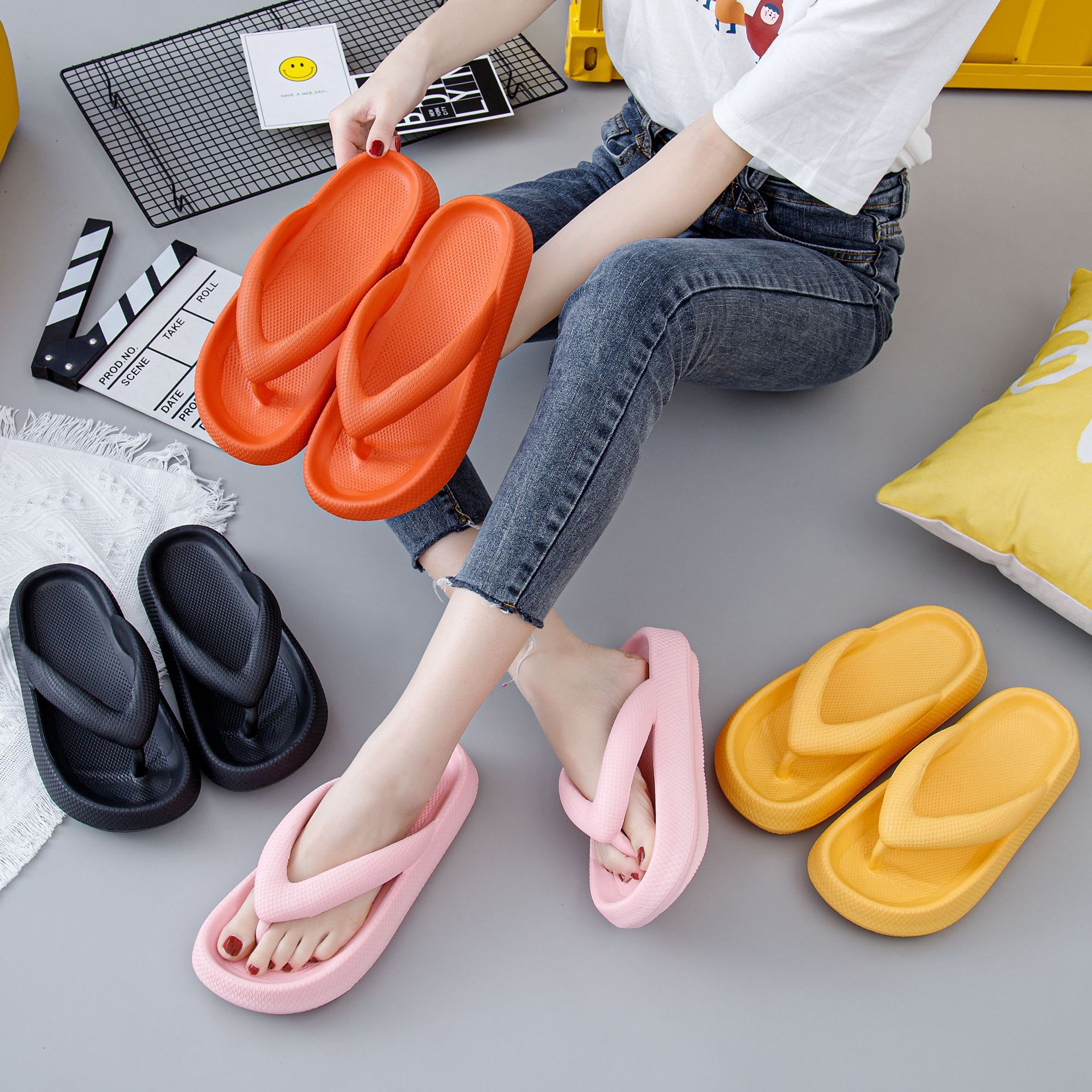 拖鞋外穿网红外穿2021年新款夏季时尚松糕厚底外出懒人拖鞋ins潮-报价