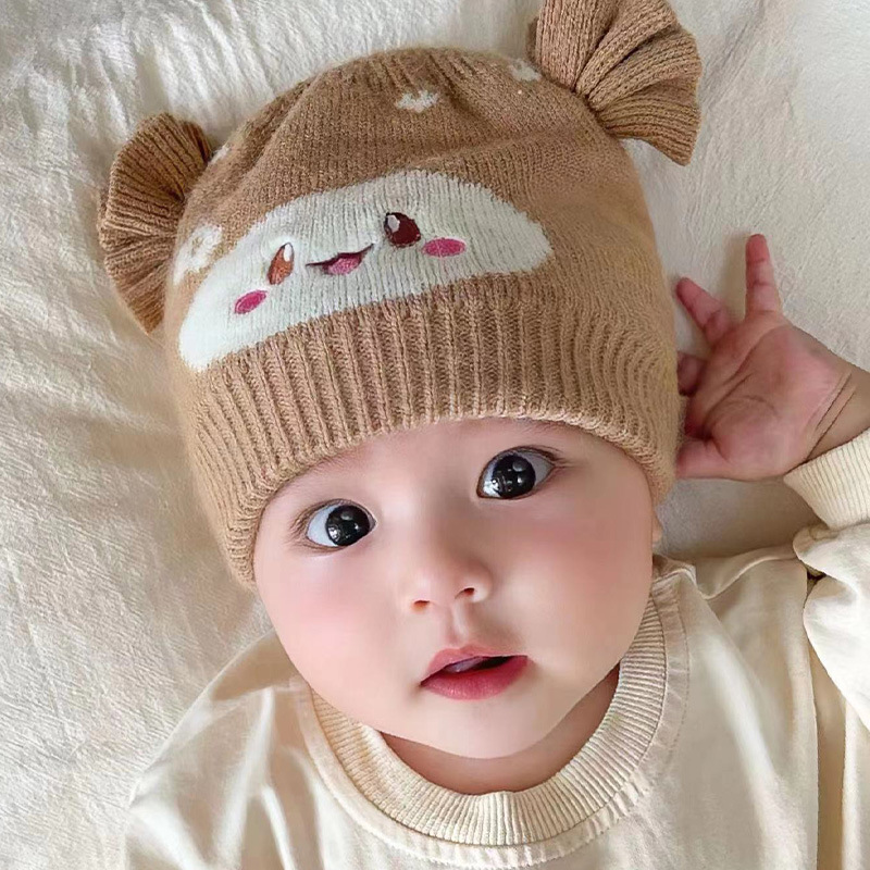 Bena Bear Children's Knitted Hat Cartoon Woolen Cap Babies' Cross-Border Children Hat Warm Garry Cloth Baby Cap