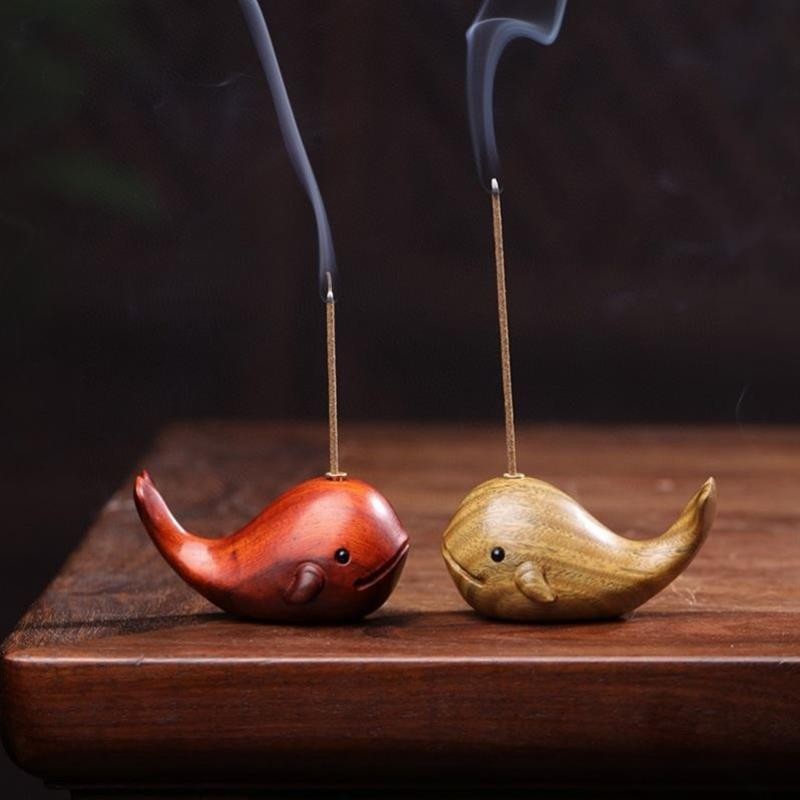绿檀木雕可爱鲸鱼倒流香卧室居家创意檀香熏香炉摆件香插禅意香道