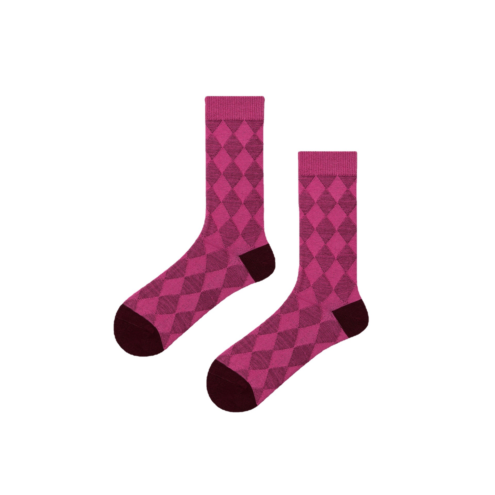 Yazhi Pink Korean Style Middle Tube Cotton Socks Women's Double Needle Patchwork Stripes Rhombus Ask Retro Trendy Niche Women's Socks