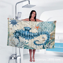 海洋动物浴巾沙滩巾定制数码印花加厚吸水速干毛巾布便携批发厂家