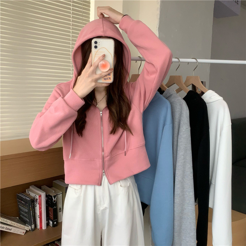 Spring and Autumn Thin 2023 New Hoodie Women's Clothing Small High Waist Short Jacket Long-Sleeved Korean Style Top Ins Fashion