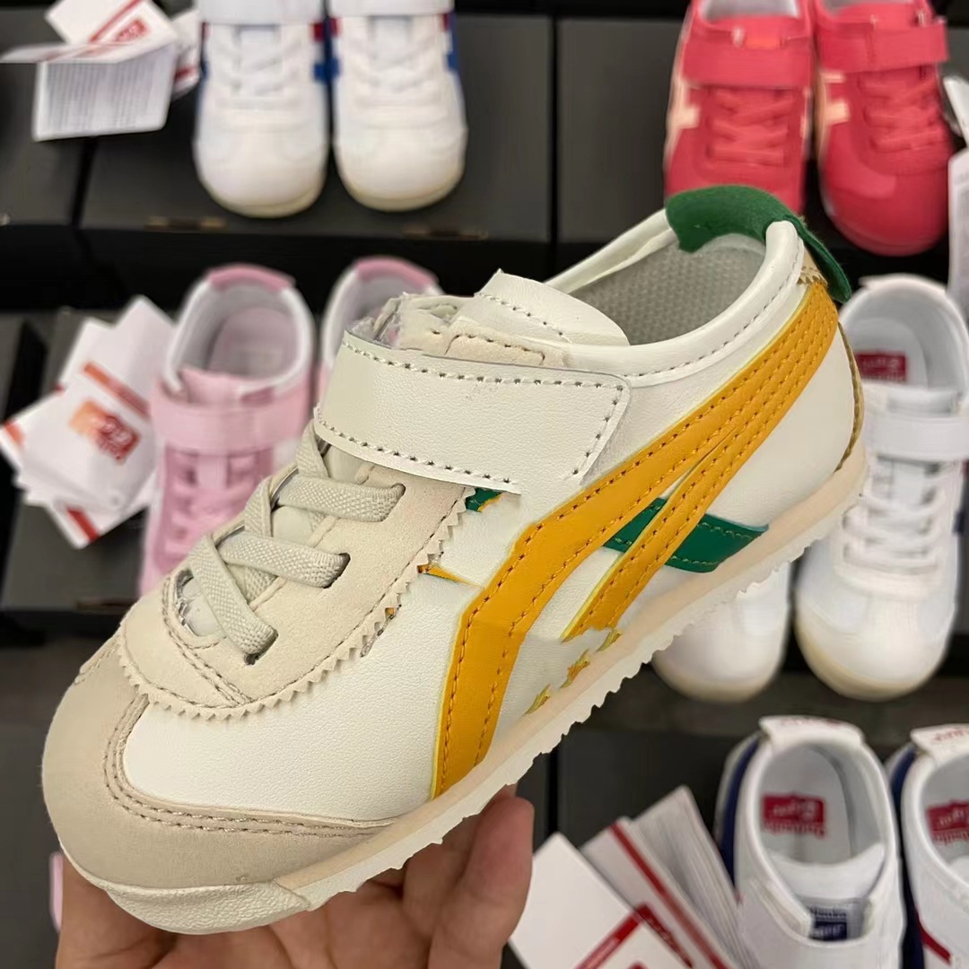 莆田童鞋新款鬼塚虎儿童鞋魔术贴一脚蹬休闲鞋男女童防滑运动鞋