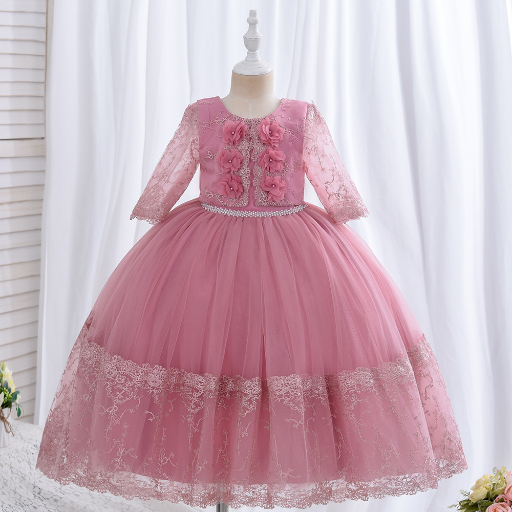 夏季女童走秀礼服工厂加工定制网纱儿童主持人礼服白色女童公主裙