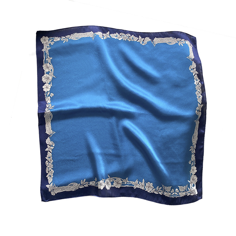 Silk Scarf Small Square Towel High-End Versatile Gift Mulberry Silk Scarf Spring and Autumn Blue Internet Celebrity Small Scarf Suit