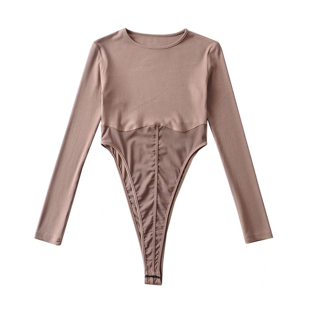 辣妹性感网纱连体衣欧美风女装新款透视拼接长袖开档连体裤